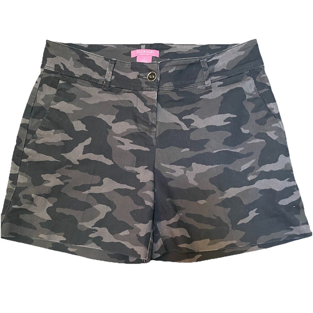 Isaac Mizrahi NY Camo Chino Shorts Size 4 Black Gray Camouflage Utility Core